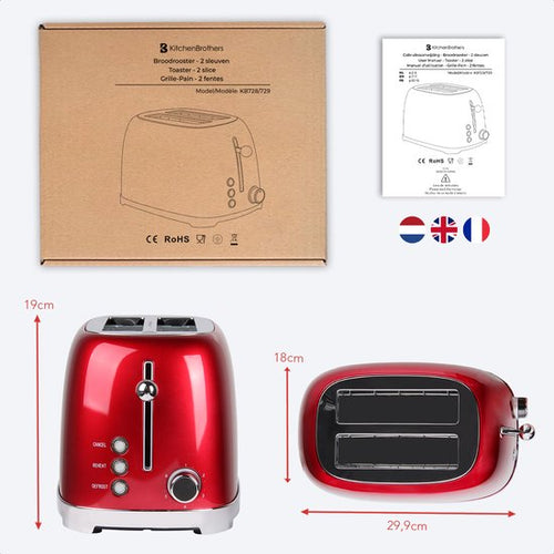 KitchenBrothers Retro Broodrooster - Toaster - 6 Warmteniveaus - 2 Extra Brede Sleuven - 815W - Rood - 33bb68cab2f9a42ab9eec050330e7a52405eece1_Enriched_product_image