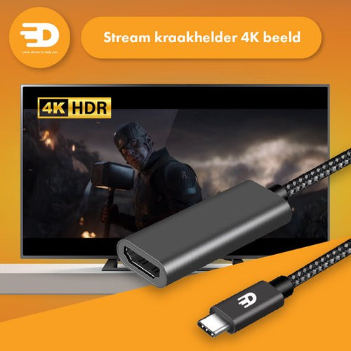 Drivv. USB C naar HDMI Adapter - Ondersteunt 4K 60Hz - Thunderbolt 3 - Nylon - Grijs - 3b3dda299f81711155896dd82ea8a79a31316f7d_Enriched_product_image_aaf9eb66-84dd-4fec-a50f-4735391ad4cb