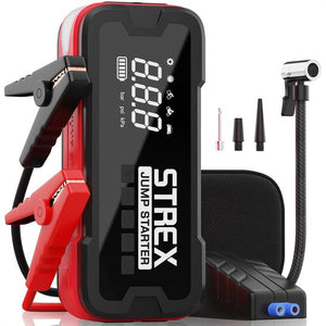 Strex 12V Jumpstarter voor Auto met Compressor - 4000A / 24.000 mAh - 5-in-1 Starthulp met Compressor, Powerbank, LED Zaklamp en SOS Noodlicht - Incl. Hardcover - 408bd57d2df56c34f5d69e70c0cf4cc8998f1d7f_Enriched_product_image