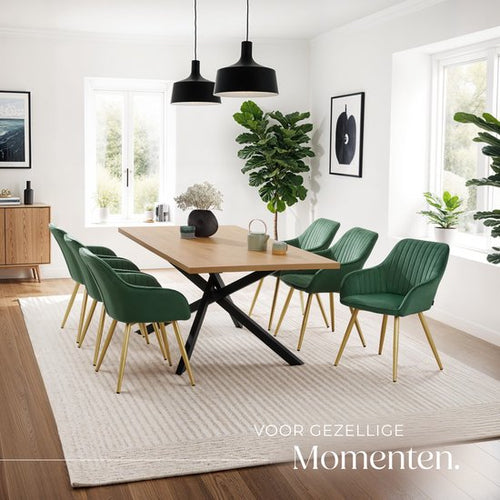 tectake® Fluwelen Stoel – Eetkamerstoel Met Gewatteerde Fluwelen Stof, Moderne Keukenstoelen, Comfortabele Fauteuil Voor Woonkamer, Eetkamer, Lounge – groen / goud - 4d346eef55501c4706a549d7d7430f68fadf2d54_Enriched_product_image