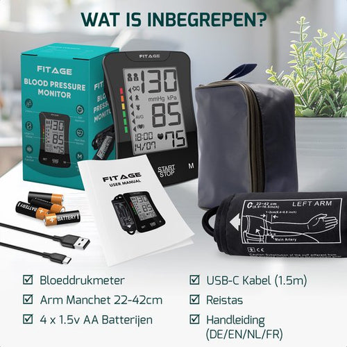 FITAGE Medische Bloeddrukmeter Bovenarm - Bloeddrukmeters - Hartslagmeter - Blood Pressure Monitor - Manchet 22-42cm - 4e41b1329abd155123b2b4b3e03e9d7f027e3a18_Enriched_product_image