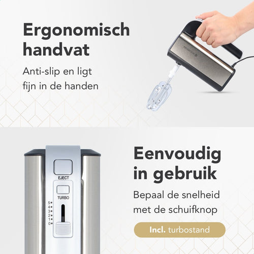 Rochester Handmixer met Opbergstandaard - 5 Snelheden - Mixer Turbo - Incl. Kloppers, Deeghaken - RVS - 50b3a87e-d36e-4498-b1ad-301a5405354b_9b64fee7-0a0b-4f08-9b90-5fec99beb9bb