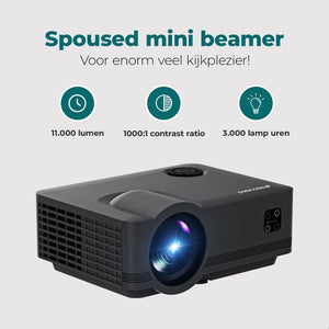 Spoused Beamer - Full-HD - 11.000 Lumen - Streamen Vanaf Je Telefoon Met WiFi - Mini Beamer - Zwart - 53f842d5c24c9948dd6dfb078d42aab77efd5470_Enriched_product_image
