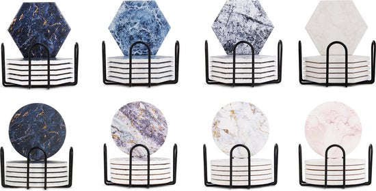 Castagnola Keramische Onderzetters met Houder – Onderzetters voor Glazen – Onderzetters Design – Onderzettersset – Drink Onderzetters – Keramisch – Kurk – Set van 6 – Grijs/Goud - 549679770141bcd93b2b9a64bd434ad7e3f9ed16_Enriched_product_image