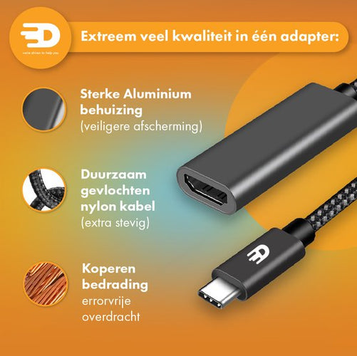Drivv. USB C naar HDMI Adapter - Ondersteunt 4K 60Hz - Thunderbolt 3 - Nylon - Grijs - 55bbd80c1cd510835a461472372dfd3f35f6456a_Enriched_product_image_9e9d057a-2fc1-4a04-bf95-f7adf5a0f19f