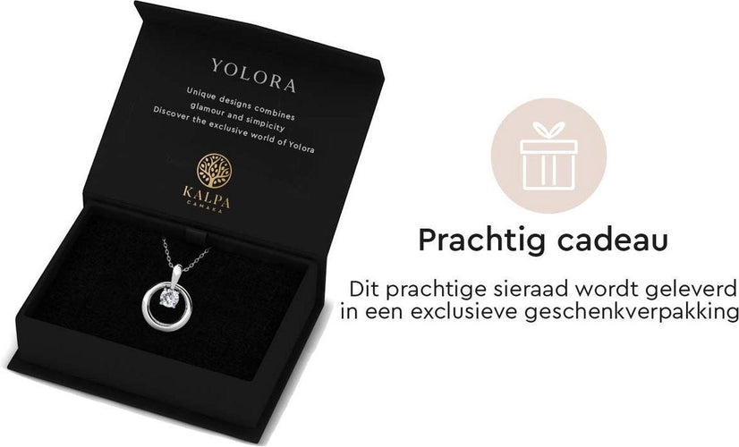 Yolora Dames Ketting met Ronde Hanger - Kalpa Camaka Kristal - Zilverkleurig - 18K Witgoud Verguld - Vrouwen Collier Zilver - Sieraden - Halsketting - Luxe Giftbox - Geschenkdoos - Cadeau doos - Exclusieve Geschenkverpakking - Mooie Cadeauverpakking - 5999995d-24cb-4bef-a4ec-3ae5fe4d23d8_ba6df5ff-f9f8-4c81-b050-03a8772b1dd6