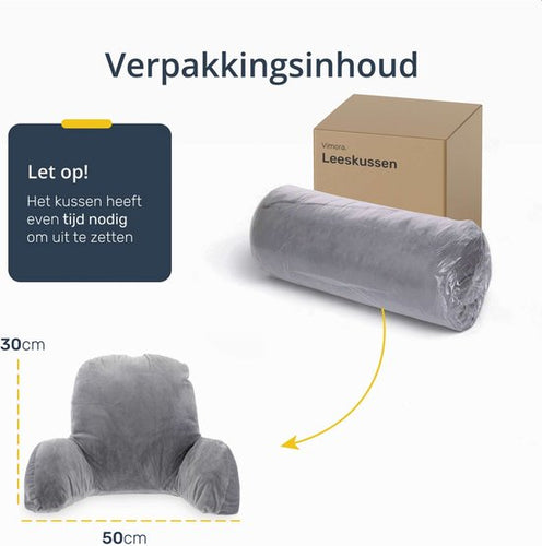Leeskussen - Voor in bed - Met 3 opbergvakken - Rugkussen bank - zitkussen - Lende - Rug kussen onderrug - Lees - Kussens - Knuffel - Steun - Boeken - book - Seat - Grijs - 5fb6684316e3f91f5dbede7b7d3b6688de1675ab_Enriched_product_image_e70ae60c-950c-4c3f-8d5f-cd51938bc1a4