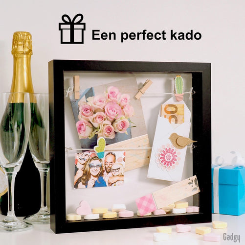 Gadgy Fotolijstje Zwart - 3D Fotolijst met knijpers - Fotokader - Diepe fotolijst - 25x25x4 cm - 5fee050f-c7f3-406f-9980-50e4e75f45ea