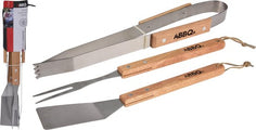 BBQ/barbecue gereedschap set 3-delig met houten handvatten - Tang - Vork - Spatel - 697266455b019f633976dd0cf6a7effce6465139_Enriched_product_image