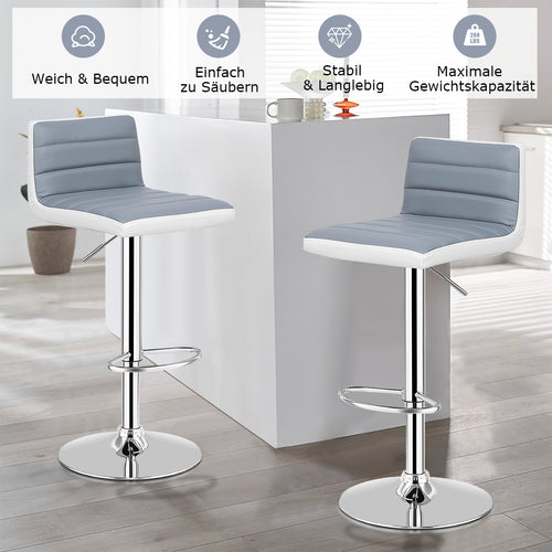 Coast Set Van 2 Verstelbare PU Leren Barkrukken Met Lage Rug & Stevige Ronde Basis - Grijs - 6b5c75cd-0f66-426d-8b01-33d3c215889c_a8b23aee-8334-4fc9-ac3b-42beaa6ae759