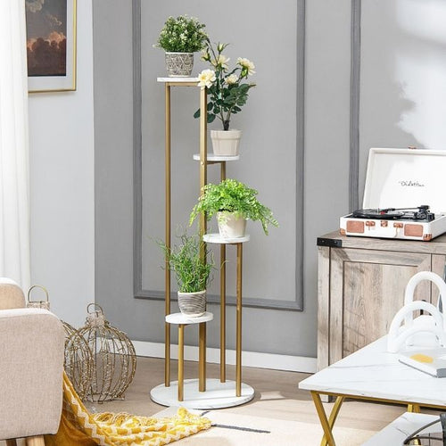 Coast Metalen Plantenrek - Modern - Imitatie Marmer - 40x40x122,5cm - Wit en Goud - 6e5797f5-6fc6-4512-a9fb-9e250b793ecb