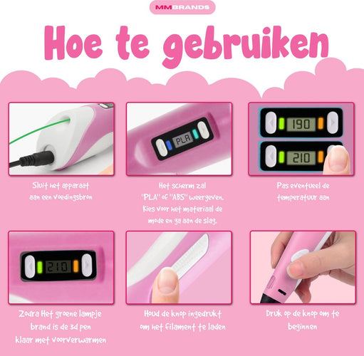 MM Brands 3D Pen Starterspakket - Inclusief 100m Filament in 10 Kleuren - Extra Lange Laadkabel - Geschikt voor ABS & PLA Filament - Roze - 7343a93f-eb6c-4db0-9234-fcf9cce4efe2_34766d06-53bb-44b7-8af0-654b43a8bbae