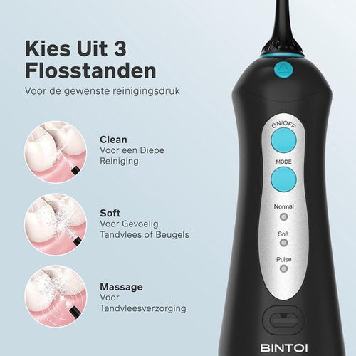 Bintoi® iSonic F500 - Waterflosser - Professionele Monddouche - Flos voor Beugels - Flosapparaten - 3 Standen en 4 Opzetstukjes - IPX7 Waterdicht - Incl. Reistas Cadeau - 76bead1f5f5bd418271bdf6dab1742665a785227_Enriched_product_image_0d15808d-55bc-46ac-8ea2-1215e5e4447d