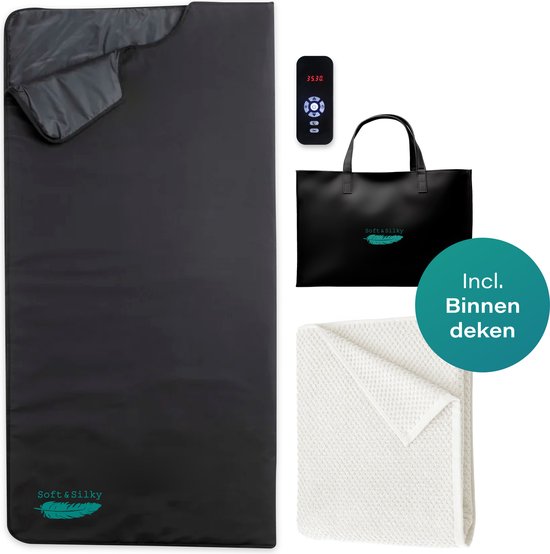 ComfortFlow Infrarood Deken - 35 tot 85º - Incl. Detox deken - Infrarood - Rood licht therapie - Sauna - Red Light Therapy - Lamp - Warmte - Elektrische - Deken - Voor spieren, fibromyalgie en gewrichten - Leer zwart - 7b3625f85d4a9eb9f9000749f89a59f94fe085dc_Enriched_product_image