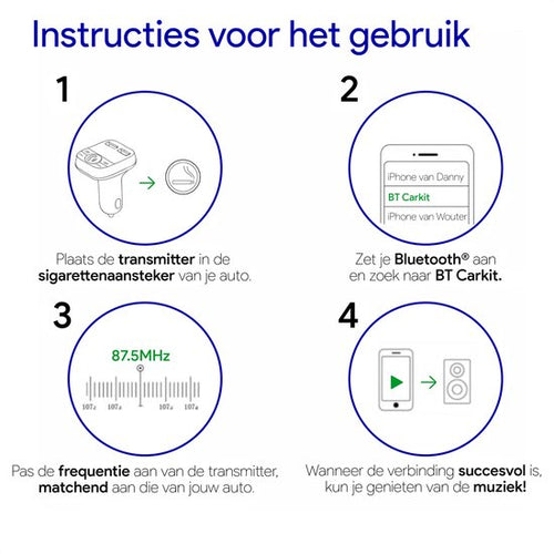 WADU Bluetooth FM Transmitter - Bluetooth ontvanger voor in de auto - USB - Handsfree carkit - 85adf516c3e7d881bdacfc2d1238cff720c978b3_Enriched_product_image