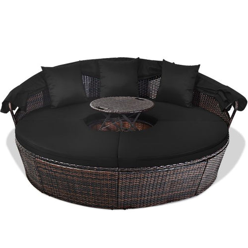 Coast Zonne-Eiland – Met Oprolbare Luifel – Max. 360 kg – Rond – 190 x 177 x 146 cm – Zwart/Bruin - 863e63436f74e33a3084574e48aabf6b60bae6b8_rond_rotan_tuinbed_met_oprolbare_luifel_aparte_zitplaatsen_modulair_bankstel_9_18_11744__11__1_10058a4e-1a48-42cf-943a-8a4c8357bf9a