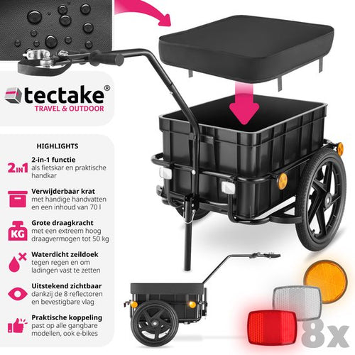 tectake® 2-in-1 fietskar - Bagagekar en duwwagen - Aanhangwagen voor fiets, mountainbikes en eBike - Transportwagen met trekhaak - Met zeildoek en luchtbanden - Belastbaar tot 50kg - 8e45ea03596503b1044ed937f8b51bf61dba782a_Enriched_product_image