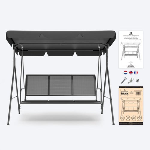 LifeGoods Schommelbank - 3-zits - tot 250KG - Kantelbaar Dak - UV-bestendig Zonnescherm - 172x104x162cm - Grijs - 9d27ba509df5f8db3c472078bf35c2317bde5dfb_Enriched_product_image_4a5213f4-d807-4dc3-a4b9-0e87002e7b55
