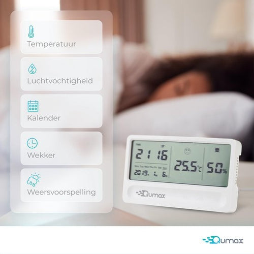 Qumax Digitale Hygrometer - Thermometer voor binnen - Luchtvochtigheidsmeter met halfjaar Accu - Wit - 9e96741c-c2eb-4dd0-a948-4974bd3372d8