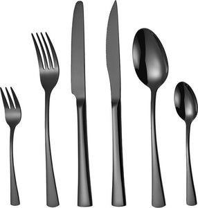 Deleca 6 Persoons Bestekset Harmony - Lepels, Messen, Vorken, Steakmessen & Gebaksvorkjes - Vaatwasserbestendig - Kerst Cadeau Bestek - Zwart / Edelstaal - 9ec0a485506b2c54aced95ba49b96854f7acbec0_Enriched_product_image