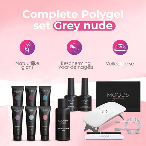 Moods Gellac - Luxe Polygel Set - Polygel Nagels Starterspakket - Inclusief UV LED lamp - 6 Kleuren - Grey Nude - ac585c392b022eba64038d195a9d217690a26b73_Enriched_product_image