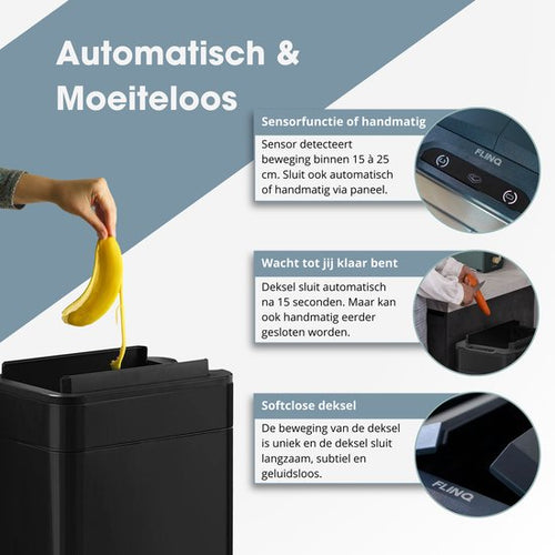 FlinQ Swing Prullenbak - Vuilnisbak met Sensor en Softclose Deksel - Afvalbak met Elegant Design - RVS Afvalemmer - 60 Liter - Zwart - ac7407c7cf5dbf6c863afb4f6c96d1cb7a7d306d_Enriched_product_image