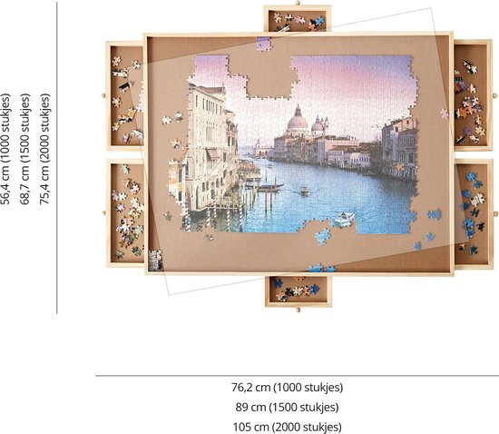 Puzzelbord met Opbergsysteem - Puzzelplaat met Bescherming - 6 Lades en Sorteerbakjes voor 1500 stukjes - Puzzelmat van Hout - Puzzel tafel - Portapuzzel - ae5a28b03c4bc0b0a61736d50483ad82eab82431_Enriched_product_image