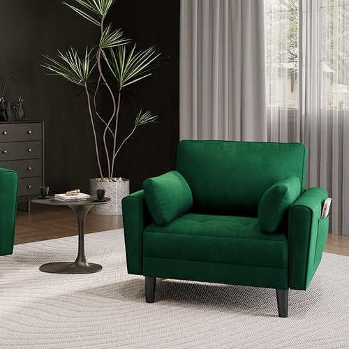 Yaheetech Moderne Woonkamerfauteuil met Armleuningen en Zakken Relaxfauteuil met Kussens Houten Frame Stoffen Slaapkamerfauteuil voor Woonkamer Groen - b02927eb83001d9c49bd51faf9d26d3c0fc06797_810dwFUyn2L._AC_SX679__1