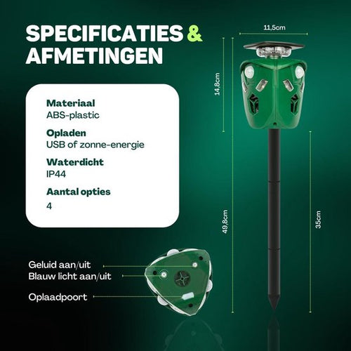 Vulpes Goods® Verjager - Ultrasone Kattenverjager op zonne-energie - Kattenschrik - Marterverjager - Dierenverjager - Waterdicht & 360° bescherming - Afweermiddel voor Ongedierte - PRO versie - b076dbb6a0d3b4225010069522f457cf35bb3ce4_Enriched_product_image