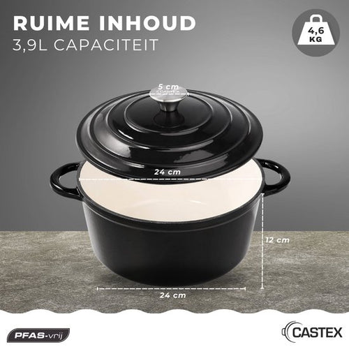 Castex Elegance Royal Gietijzeren Braadpan met Deksel 24 cm - Inductie Pan - Braadpannen Gietijzer - Zwart - b89855300e95f557f4255cf1ef3fb3177f1bdec9_Enriched_product_image_0cce9fa4-a244-43a9-afd3-4f931c39fd4a
