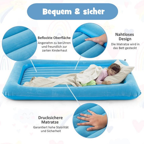 COSTWAY Opblaasbaar kinderbed, 2-in-1 reisbed met matras, luchtmatras met elektrische pomp, draagtas en reparatieset, luchtbed voor peuters tot 150 kg belastbaar, 165 x 118 x 20 cm (blauw) - baa2ab4c81fa5f06bc0c7c8971512c15994da792_Enriched_product_image
