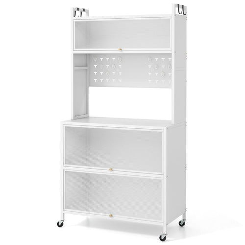 Coast Keukenkast met Verlichting - Max. 200 kg - 80 x 40 x 160 cm - Wit - bfe631cc2c1f48bbd6fb7aa77ba283c05a70a0dd_13150_4_8_5_laags_keukenplank_met_verlichting_multifunctionele_magnetronstandaard__4__1_1