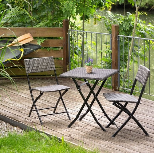 tectake® - wicker balkon- of tuinbistroset, zitgroep met 2 stoelen en 1 kleine eettafel, ruimtebesparend opklapbaar, tuinmeubelen, balkonmeubel klein balkon - lichtgrijs - c1341b3a-9212-4808-9496-34202d1fdcf6