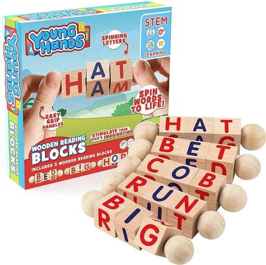 Creative Kids - Houten leesblokken - Set van 5 draaiende alfabetblokken - Easy-Grip handvatten - Kleuterschool & Voorschoolse leeractiviteiten - Letter werk - Houten Montessori speelgoed geschenken voor kinderen & peuters - c1364cf4-53f7-4300-a772-98bac05a6bcc_458b37cc-1f1b-4783-b782-e373707ad25a