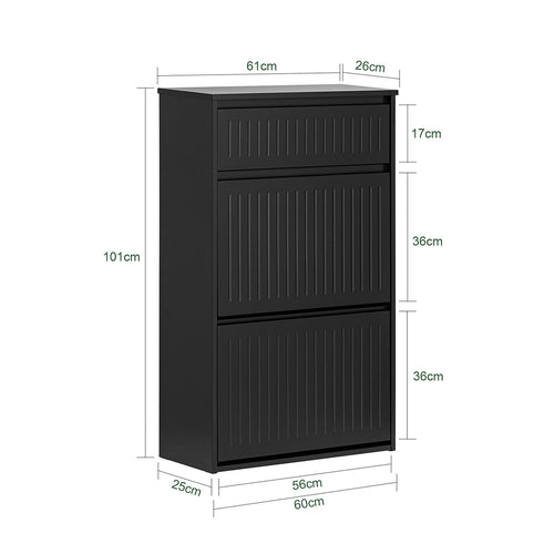SoBuy Schoenenkast FSR165-SCH - 2 Kleppen en 1 Lade - MDF - 61 x 26 x 100 cm - Zwart - c42c95f1de366d2ce892b772dfec357c727ffefd_FSR165_SCH_G001_1