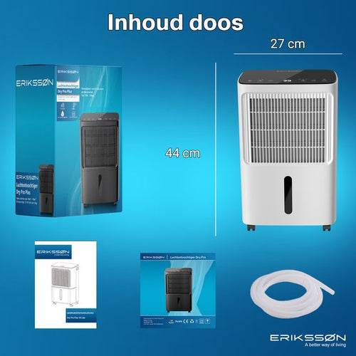 Erikssøn Luchtontvochtiger Dry Pro Plus - Ontvochtigt Tot 16 Liter Per Dag - Was-droog Functie - Geschikt Voor Slaapkamer , Badkamer , Woonkamer En Kelder - Dehumidifier - Wit - c5baa683bf51b5ca488bdb76d409661feafdb5dc_Enriched_product_image