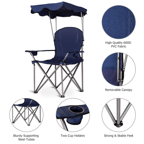 Coast Opvouwbare Campingstoel met Zonneluifel, Bekerhouder en Draagtas – 96,5 x 67,5 x 130 cm – Blauw - ca493534789d3d91cc8e56df438ed523177cd9f5_uitgerust_met_zonne_blokkering_schaduw_luifel_de_stoel_heeft_bescherming_tegen_de_zon_3_9_op364