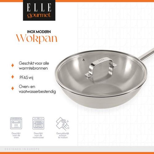 ELLE Gourmet Moderne RVS Wokpan met Deksel - Ø 28 cm - PFAS vrij - Inductie - d0c80f707de108ca0be831e1a579e7a72b9e2c4f_Enriched_product_image