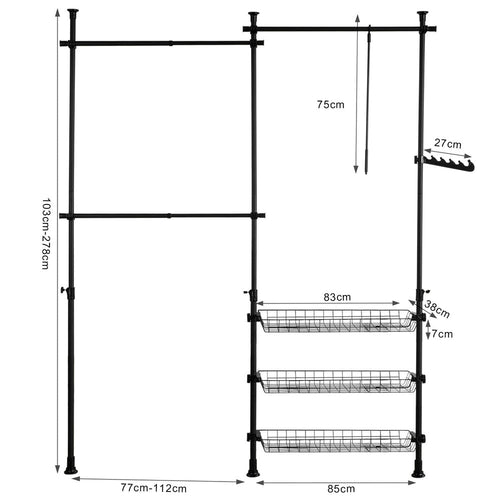 SoBuy FRG34-SCH Kledingrek - Zwart - RVS - Tot 45 kg - d1e330d1-940a-43bc-8e82-13c624a4180f_274445cb-6ae1-4bb2-a327-84af68956107