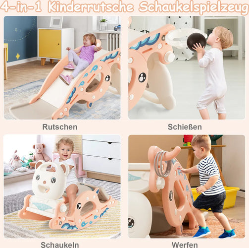4-in-1 Kinder Glijbaan Speelplaats met Glijbaan + Schommelpaard + Basketbalring + Ringwerpspel voor Kinderen vanaf 1 Jaar Roze - d2b5156666a78eae181cefc3b739ae36a6a5368c_9dda19b6fbfa242bd8f87b36778ffc1b_1