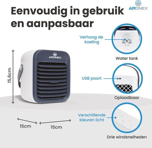 Aironex Draagbare Aircooler Blauw – tot 15 m² - 0.3L Waterreservoir - d81f73b4-8e68-4eb0-a86f-79141f5d0677