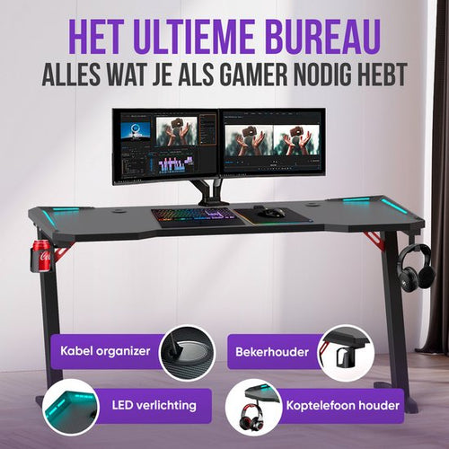 Avalo Gaming Bureau - 140x60x73 CM - Game Desk Met LED Verlichting - Gaming Desk - Tafel - Zwart - d89bd20146e3b777b876ab53258cbaf59151896c_Enriched_product_image__94