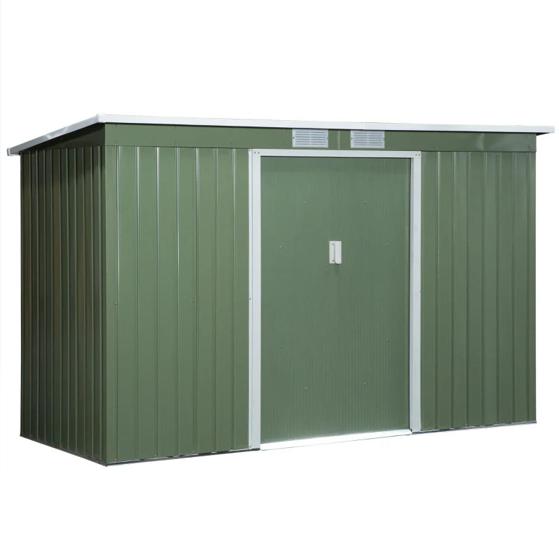 Outsunny Tuinhuis - met Schuifdeur - Staal - Licht Groen - L280 x B130 x H172 cm - ddcc6f3d-489c-4cb2-a48d-7b6d39829c4c