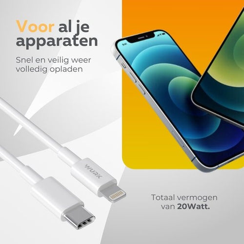 Wurk - Oplader - Geschikt voor iPhone, Airpods en iPad - 20W Snellader - Oplaadkabel van 2M - e70a49f2-abc8-4f79-9c47-9adf1b4b0781