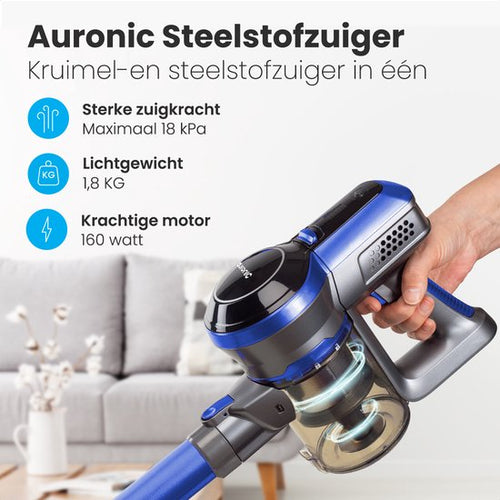 Auronic Draadloze Steelstofzuiger 4-in-1 – Zonder Zak – 160W – Met LED-licht, HEPA-filter en Accessoires – Blauw/Grijs - e987bc3a2f76a3290eb9b29c9037ade520293548_550x550_1_f6c1adf5-a150-46d0-9fa8-ffb0ce7f0b86
