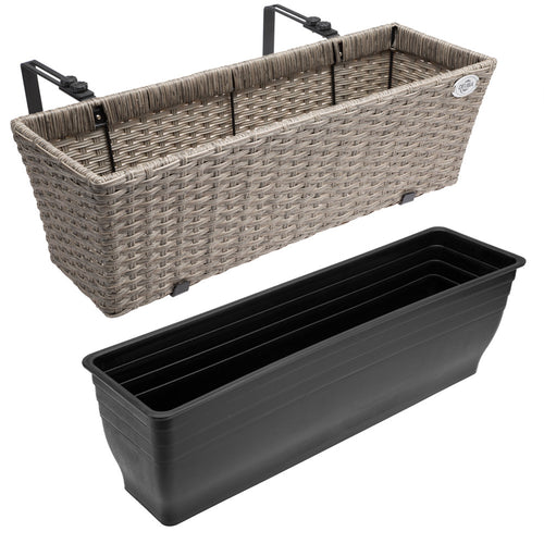Casaria Polyrattan Bloembak - 2 Stuks Incl. Ophangbeugels - Beige - f466ae9c-4aa6-4855-bf57-db8c4a4b52aa