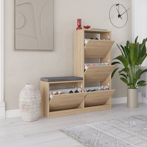 Halbank met schoenenkasten Woody Fashion | 105 x 26 x 118,5 cm | Oak-design - fdc7c73268b51fe0f8b92a39247ca21ce82c216c_Enriched_product_image_f3a20d04-a2d6-49fa-a67d-6744d233503c