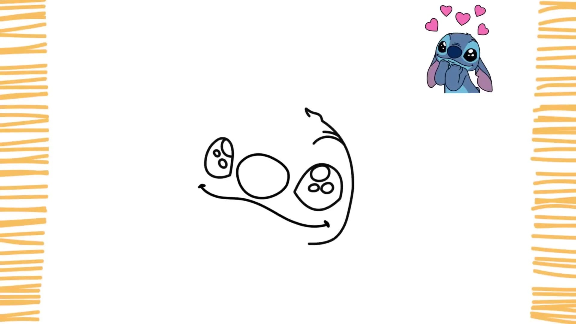 Stitch with multiple pink hearts above his head and around him.