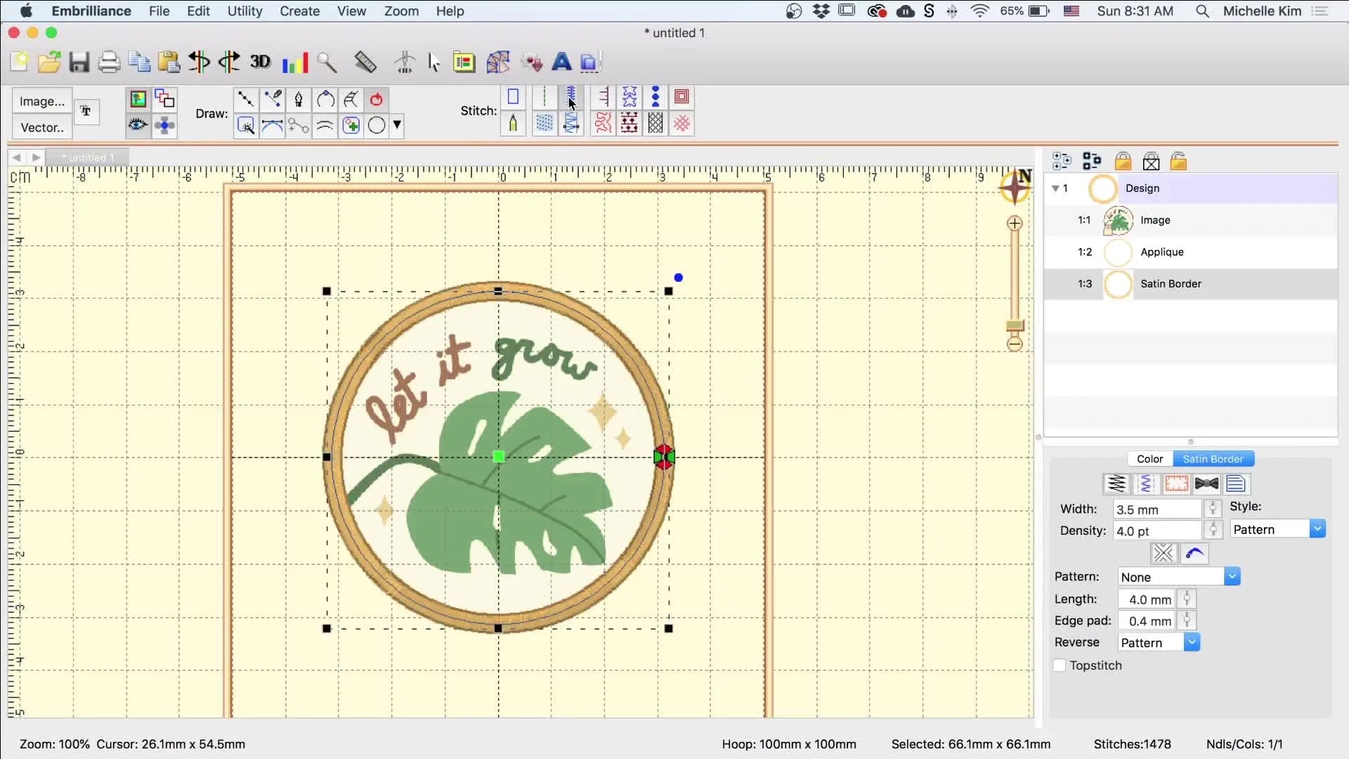Changing stitch type to Satin Border in Embrilliance.