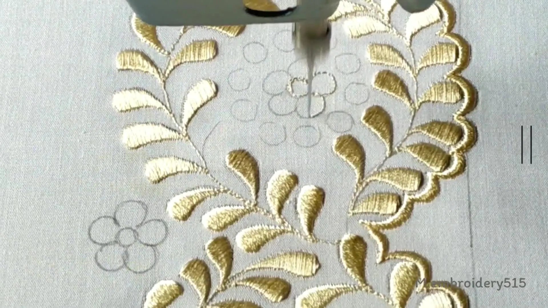 Machine stitching inner flower outline for cutwork